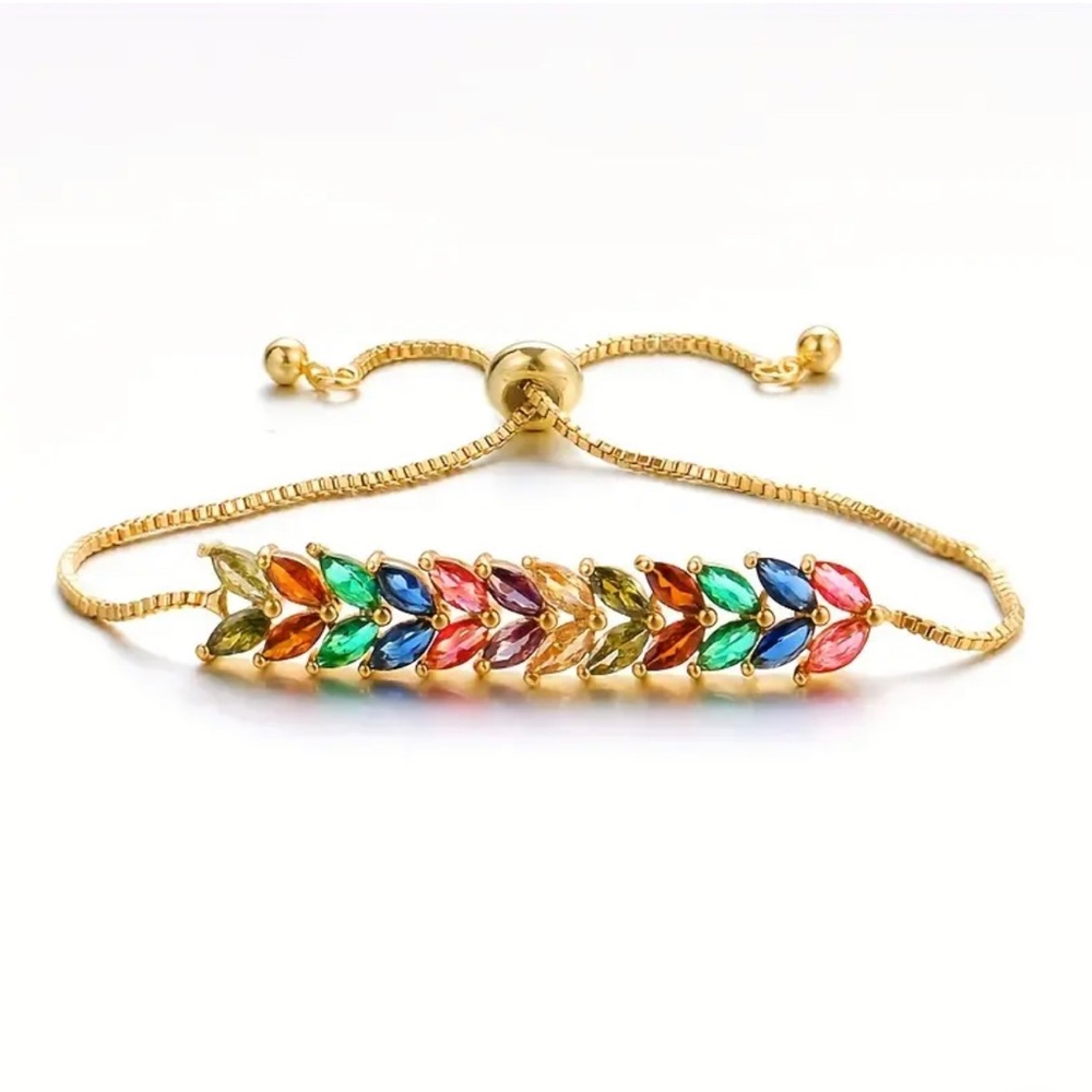 Golden Zirconium Leaves 🍃 Shape Adjustable Elegance Vintage Bracelet 💕 - Picture 6 of 6